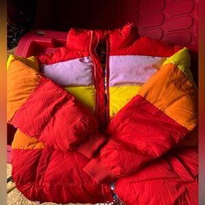 Lego Kids Colorblock Puffer Jacket/vest - Red, Yellow & Orange